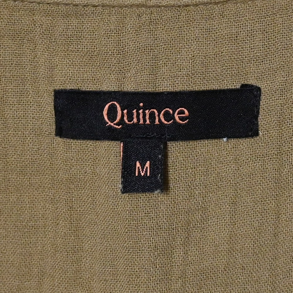 Quince 100% Organic Cotton Gauze Roll Sleeve Shirt Medium Olive Green Minimalist - Picture 2 of 6